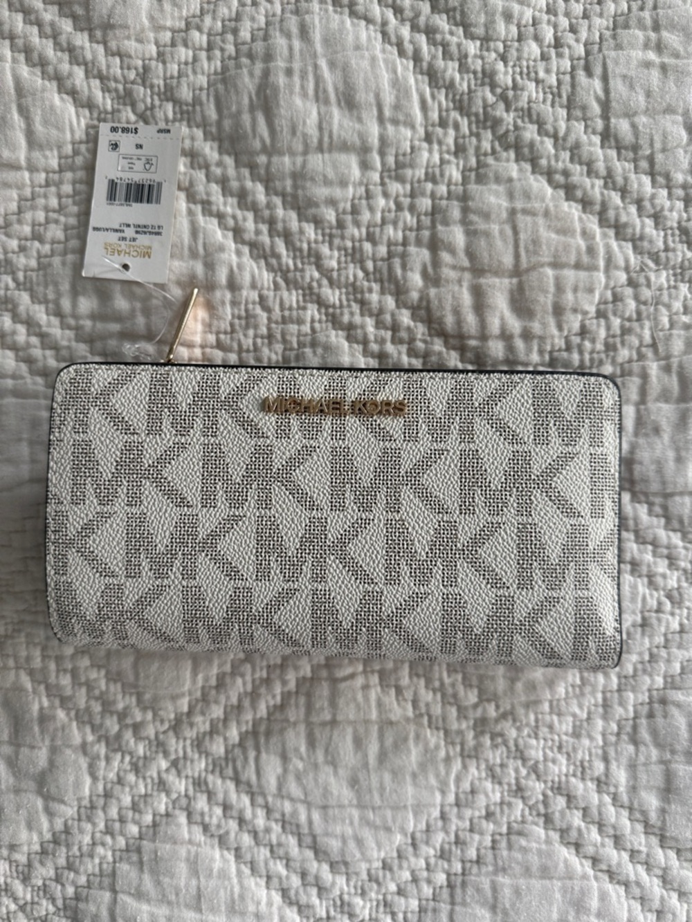 Michael Kors Jet Set Continental  Signature Vanilla Slim Wallet Snap Closure NEW - Picture 10 of 11